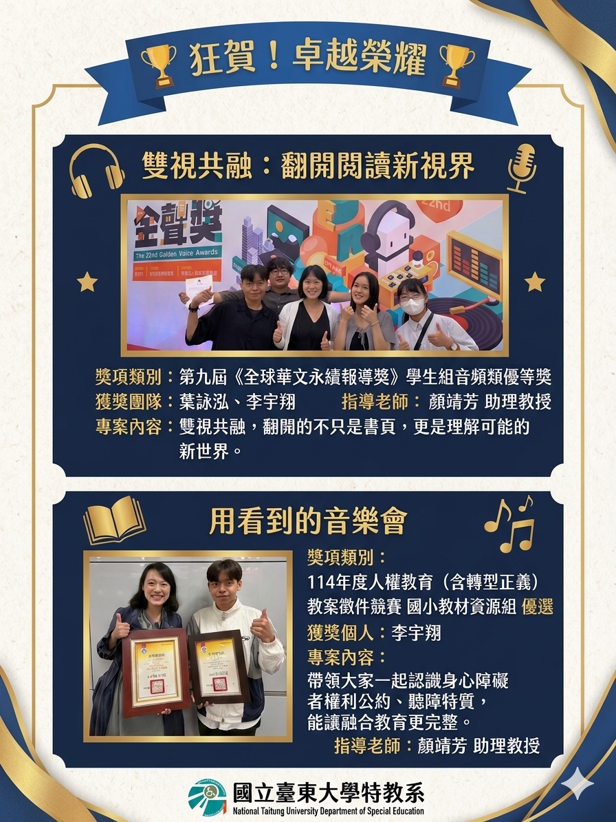 本系114級李宇翔榮獲第22屆金聲獎校園廣播節目競賽入圍 & 114年度人權教育（含轉型正義）教案競賽 國小教育組教材資源類 優選