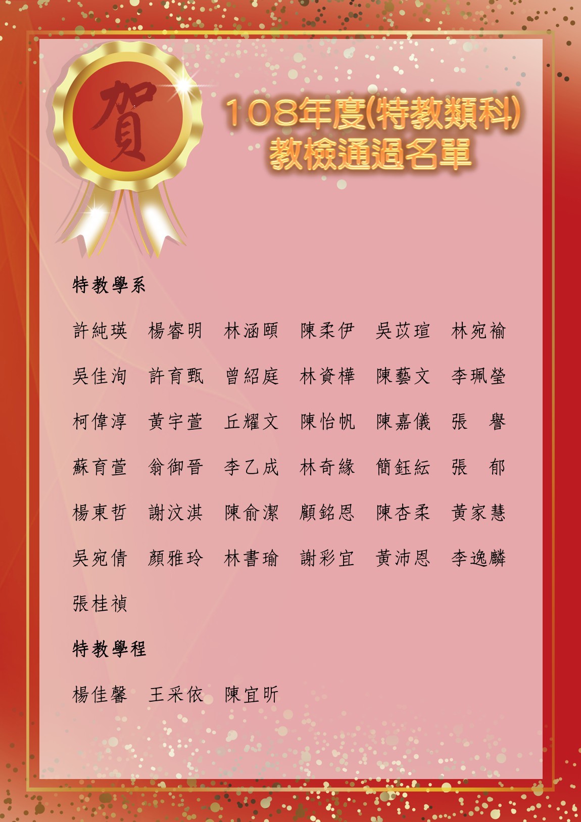 108年度(特教類科)教檢通過名單